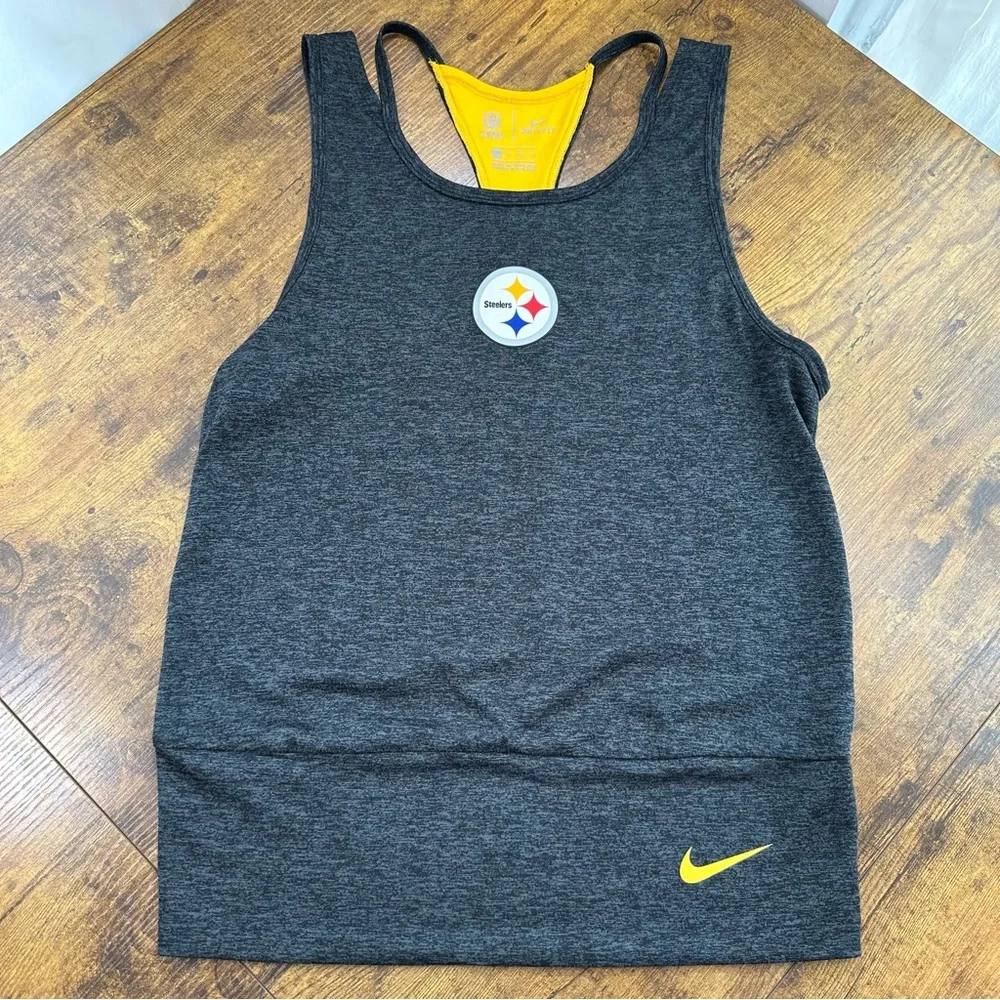 Women’s Nike Pittsburgh Steelers Dri-Fit Racerback Charcoal and Gold Tank Top XS